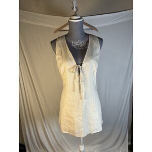 MNG Mango Linen Tie Front Mini Dress NWT Beige Sleeveless Minimalist M Coastal